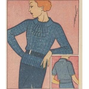 Handmade Vintage 1936 Pattern Sweater. Removable Jabot. Wool and Alpaca.